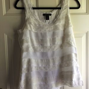 WHBM M White Tiered Tank Top Fitted